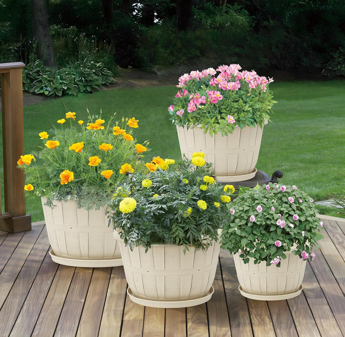Quarut 4 Pack 10 inch Flower Pots,Plastic Plants Pots Outdoor