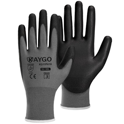 KAYGO Safety Work Gloves for Men Women, PU Coated Palm & Fingers, KG11P