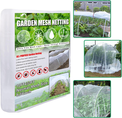 SnugNiture Garden Netting 10x33FT Ultra Fine Mesh Mosquito Net Plant Covers, White Bird Netting Barrier Greenhouse Row Cover Protect Fruits Flower Vegetables from Birds Deer & Squirrels