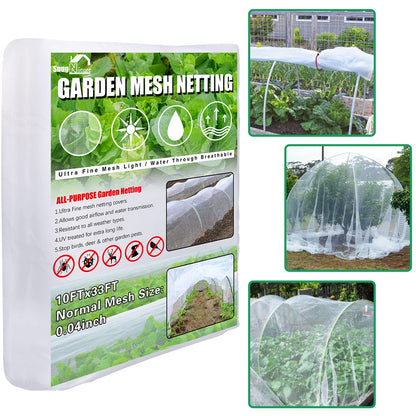 SnugNiture Garden Netting 10x33FT Ultra Fine Mesh Mosquito Net Plant Covers, White Bird Netting Barrier Greenhouse Row Cover Protect Fruits Flower Vegetables from Birds Deer & Squirrels