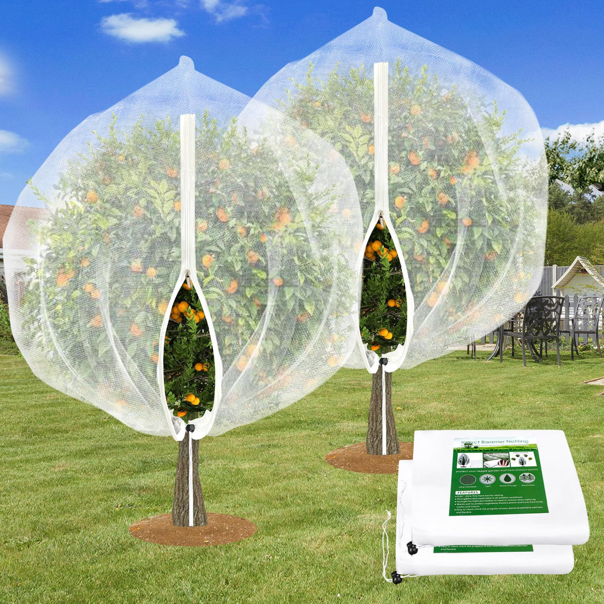 Large Fruit Tree Netting, 10X10FT Insect Garden Net, Zipper, Drawstring