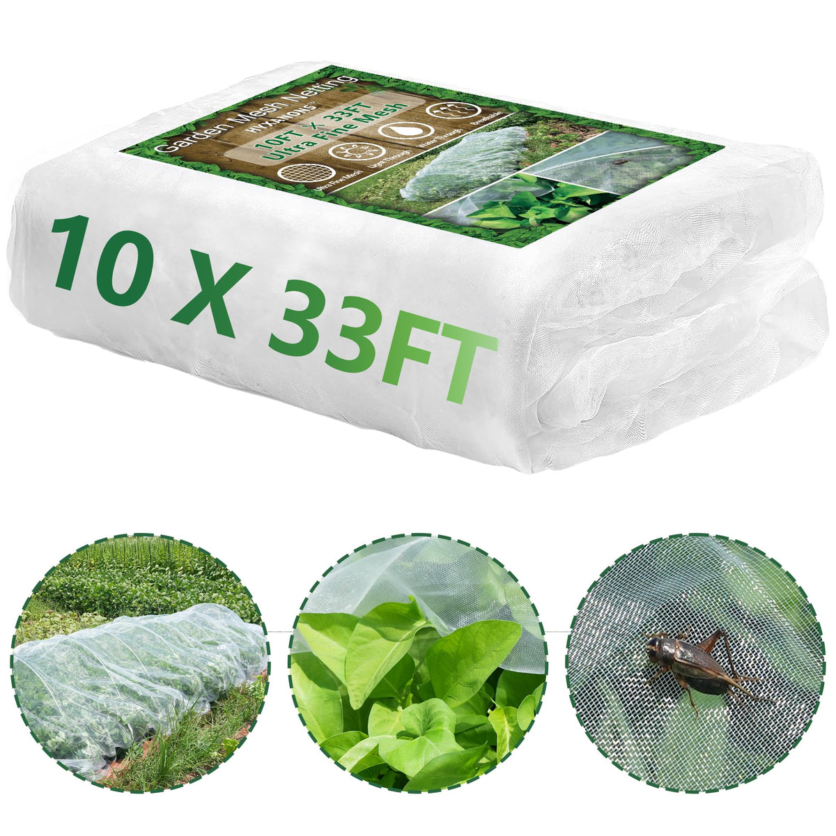 10 * 50FT Ultra Fine Garden Mesh Netting Pest Barrier, White Plant Covers for Outdoor Patio Greenhouse Crops Vegetables Fruit Flower Garden Protection, Row Covers Fabric Screen Insect Bug Bird Netting