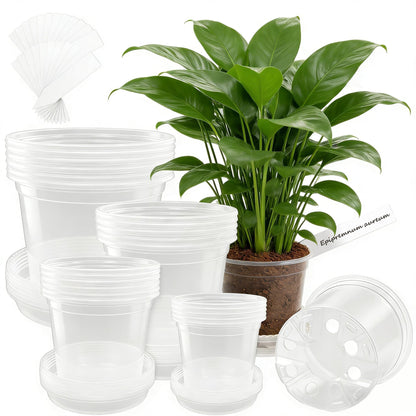 30 Pack Clear Nursery Plant Pots, 3.5/4/5 In with Drainage Holes, 20 Labels