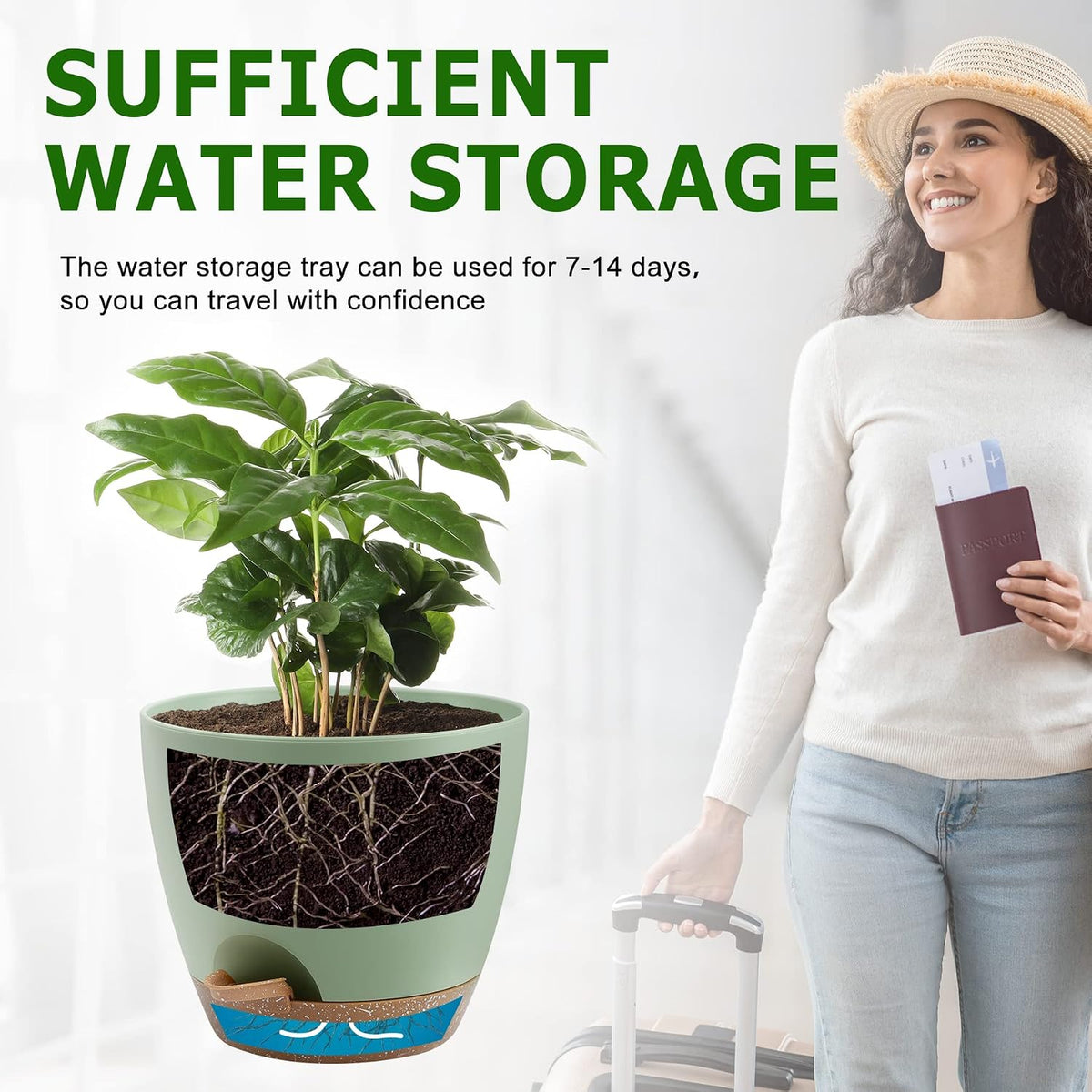 QRRICA 7/7.5/8/9/10 Inch Self Watering Pots for Indoor/Outdoor Plants