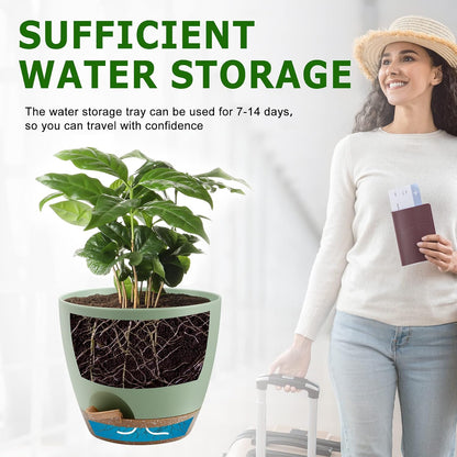 QRRICA 7/7.5/8/9/10 Inch Self Watering Pots for Indoor/Outdoor Plants