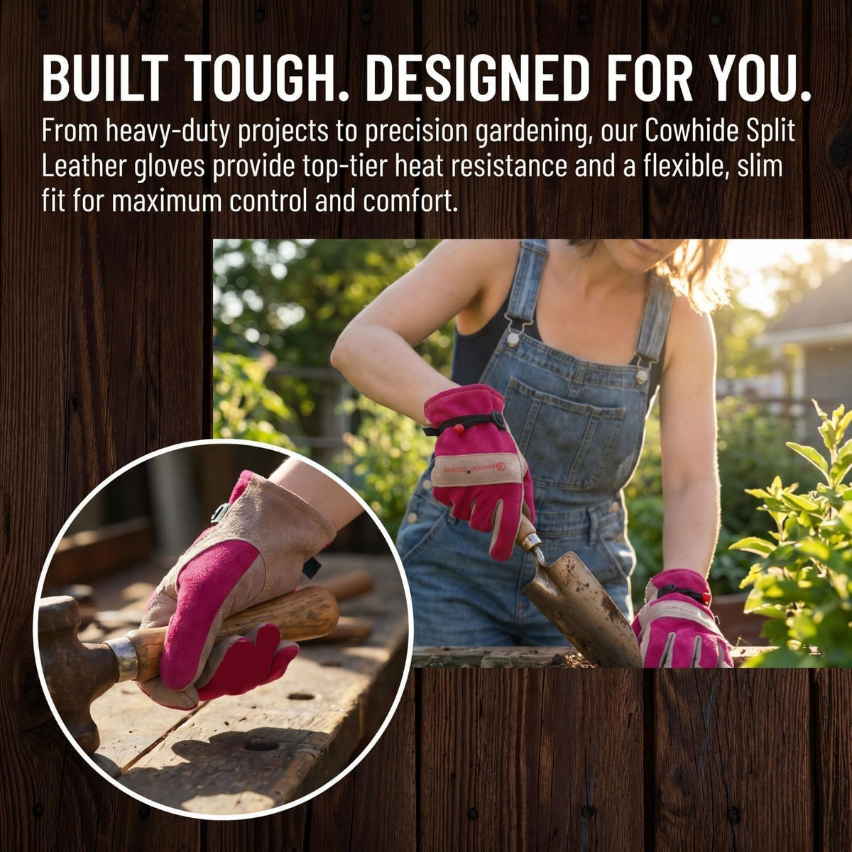 Leather Gardening Gloves for Women-Best Gift for Gardeners.Pink S