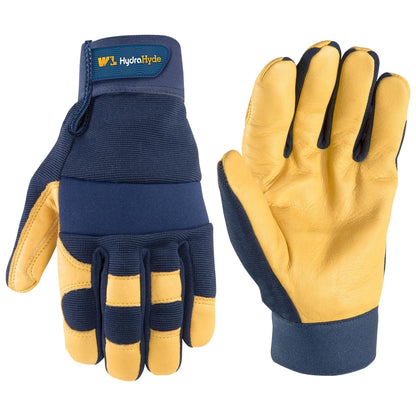 Wells Lamont Men's Leather Palm Work Gloves – HydraHyde Water-Resistant Leather, Flexible Spandex Back, Adjustable Closure
