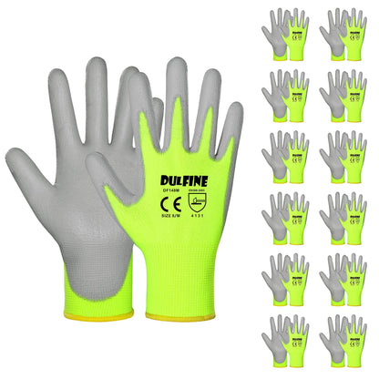 DULFINE Safety Work Gloves for Men & Women 12 Pairs, PU Coated Red L