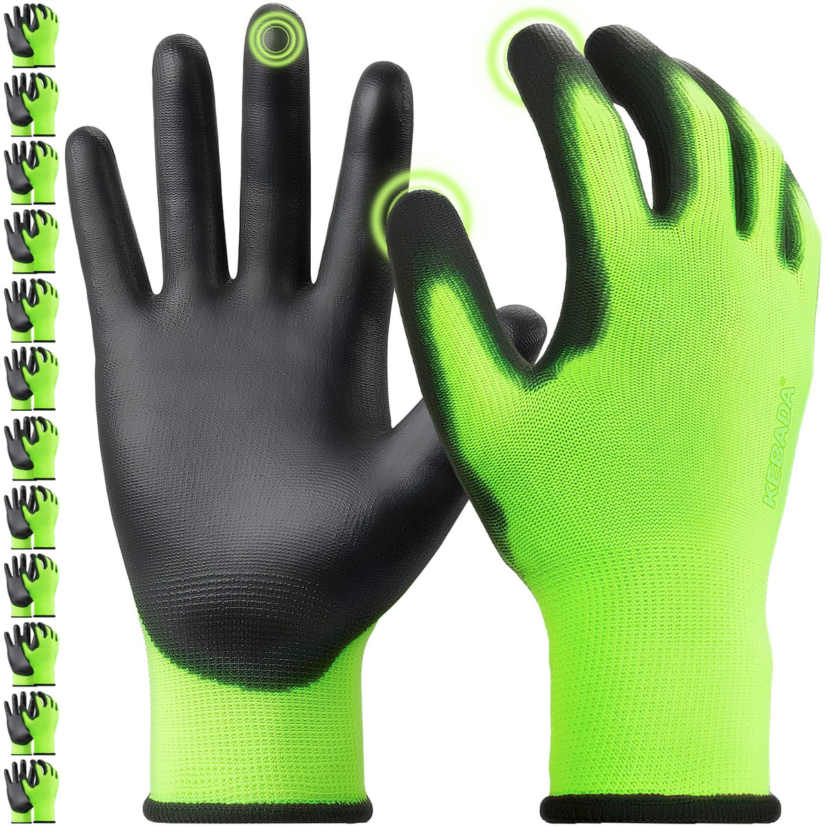 Kebada W1 Safety Work Gloves for Men & Women, Touchscreen, PU Coated