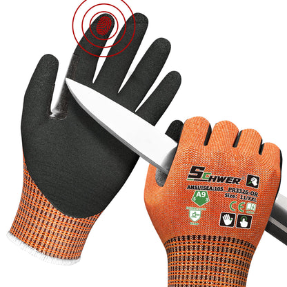 Schwer ProGuard High Level Cut Resistant Work Gloves for Extreme Protection, ANSI A9 Cut Gloves with Reinforced Thumb, Non Slip, Breathable, Durable, Touch-screen, Black 1 Pair（L 3326