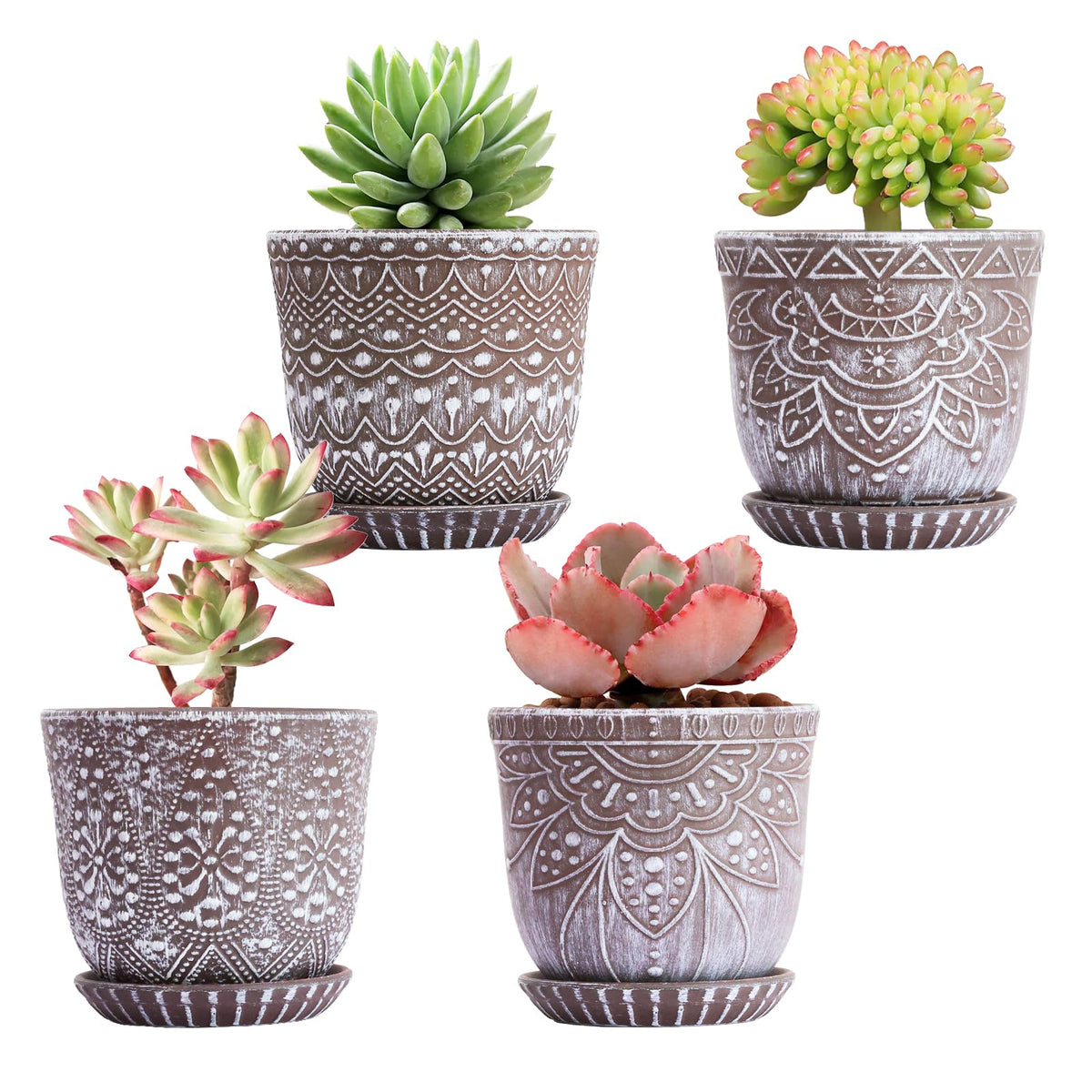 Gepege Ceramic Plant Pots, 6 Inch Indoor Planters with Drainage & Saucers