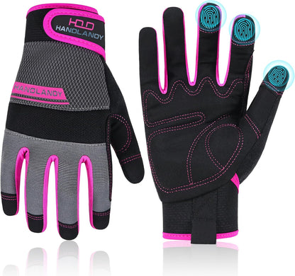 HANDLANDY Work Gloves for Women, Breathable Leather Gardening Glove for Yard Maintenance, Hand Protection with Touch Screen