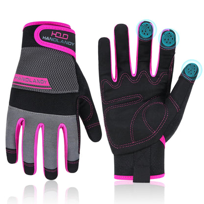 HANDLANDY Work Gloves for Women, Breathable Leather Gardening Glove for Yard Maintenance, Hand Protection with Touch Screen