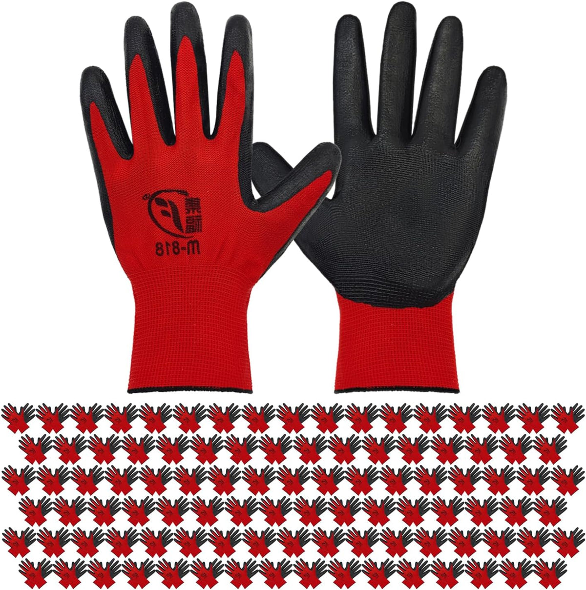 WHEATHUSK 100 Pack Gardening Gloves Bulk for Men Women, Breathable Nitrile Rubber Coated Garden Gloves Dipped Gripping Work Gloves for Construction, Gardening