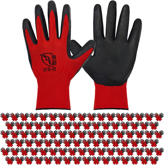 WHEATHUSK 100 Pack Gardening Gloves Bulk for Men Women, Breathable Nitrile Rubber Coated Garden Gloves Dipped Gripping Work Gloves for Construction, Gardening
