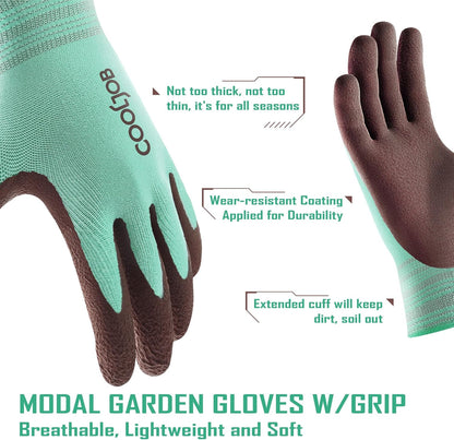COOLJOB 2 Pairs Modal Gardening Gloves for Women, Rubber Coated, X-Small