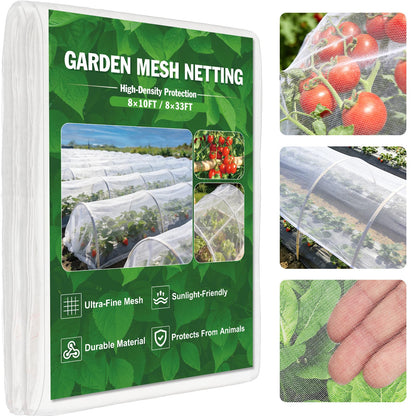 FEED GARDEN Garden Netting 8x33FT Ultra-Fine Mesh PE Cover for Vegetables Fruits Garden Row Cover Raised Bed Durable Protection from Birds Animals