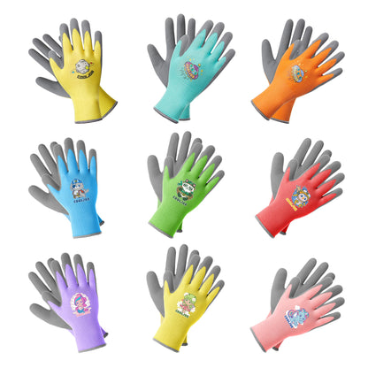 COOLJOB 3 Pairs Kids Gardening Gloves for Age 3-5, Children Grippy Rubber Coated Garden Work Gloves, Orange & Green & Yellow, Small Size (3 Pairs S)