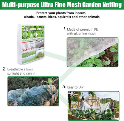 SnugNiture Garden Netting 10x33FT Ultra Fine Mesh Mosquito Net Plant Covers, White Bird Netting Barrier Greenhouse Row Cover Protect Fruits Flower Vegetables from Birds Deer & Squirrels