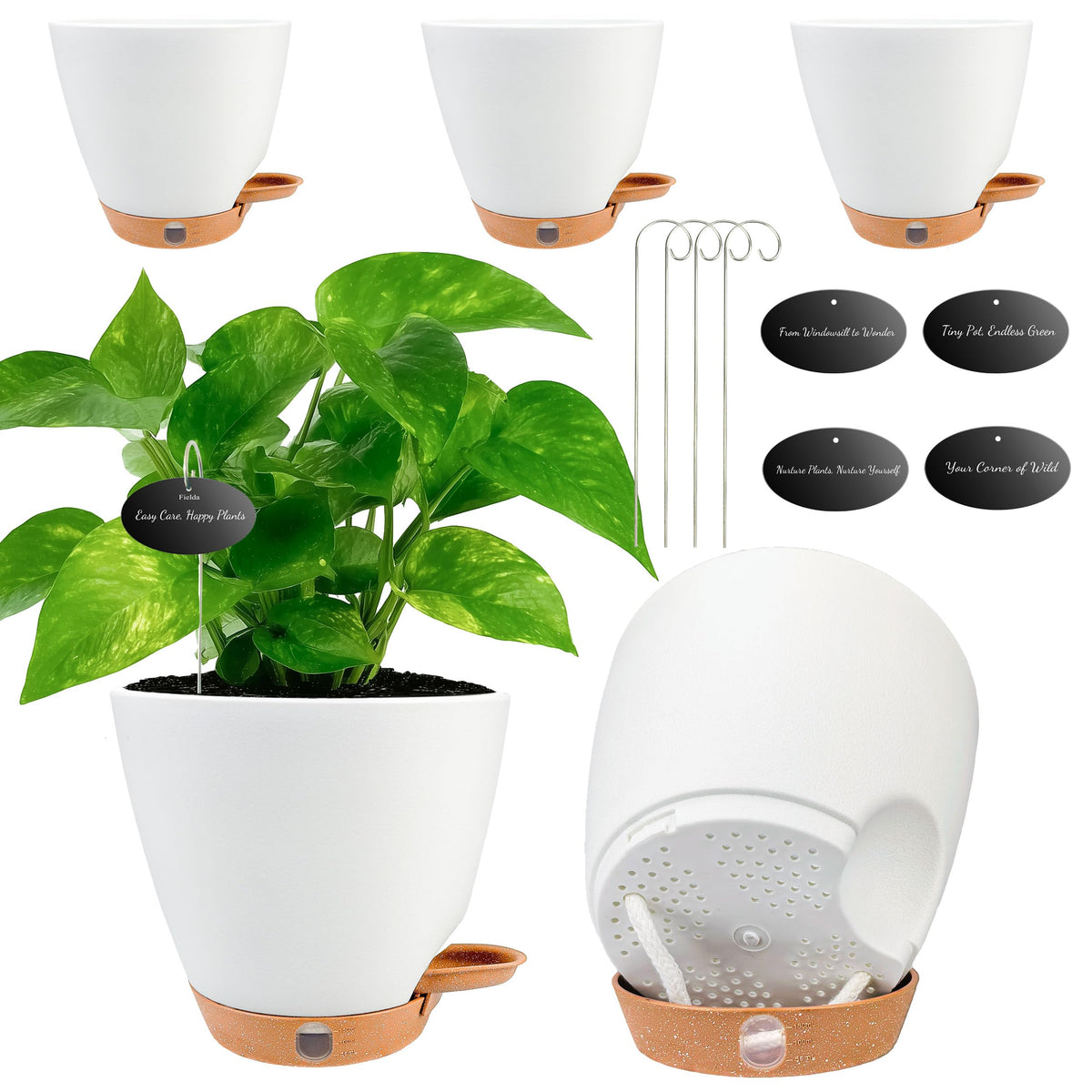 Self Watering Pots for Inoor Ourdoor Plants 8/7/6.5/6/5" Plastic Planters