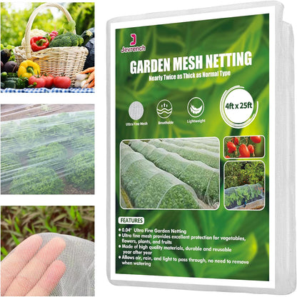 Jevrench 4 x 25 ft Garden Netting Row Cover, Ultra Fine Mesh for Plants