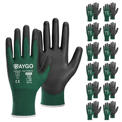 KAYGO Safety Work Gloves for Men Women, PU Coated Palm & Fingers, KG11P