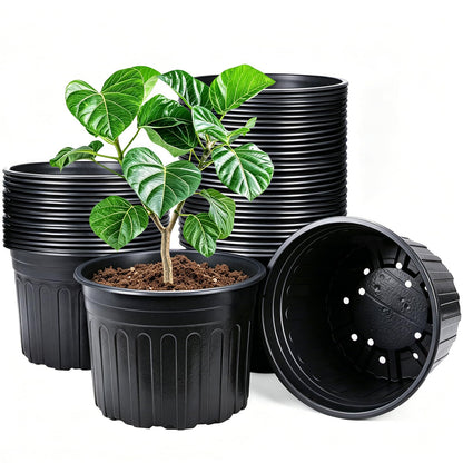 HECTOLIFE 50-Pack 1 Gallon Black Flexible Flower Plant Nursery Pots