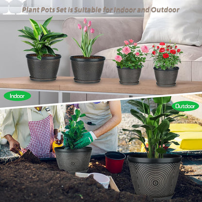 Quarut 4 Pack 8 Inch Flower Pots Planters for Outdoor Indoor
