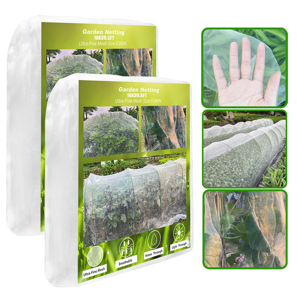 2 Pack 10X30FT Garden Netting, Garden Netting for Raised Beds, Ultra Fine Insect Netting for Vegetable Flowers Fruits, Garden Mesh Plant Cover Row Cover Barrier Protection Net for Birds