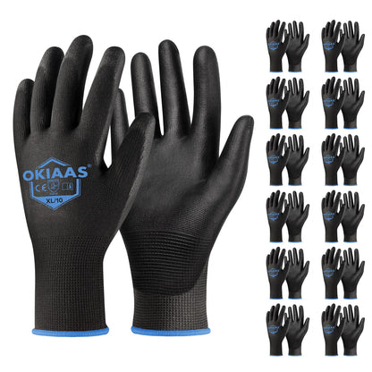 OKIAAS Men's Ultra-Thin and Lightweight Working Gloves with Grip, 12 Pairs, Black, Medium