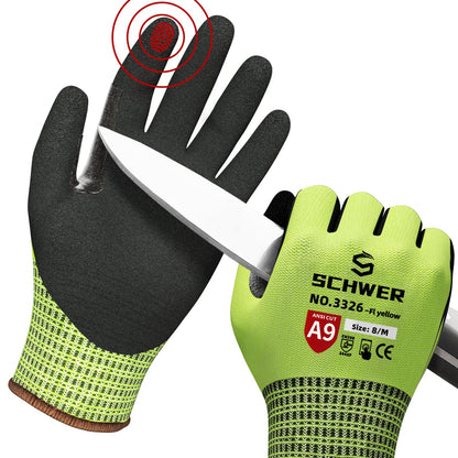 Schwer ProGuard High Level Cut Resistant Work Gloves for Extreme Protection, ANSI A9 Cut Gloves with Reinforced Thumb, Non Slip, Breathable, Durable, Touch-screen, Black 1 Pair（L 3326