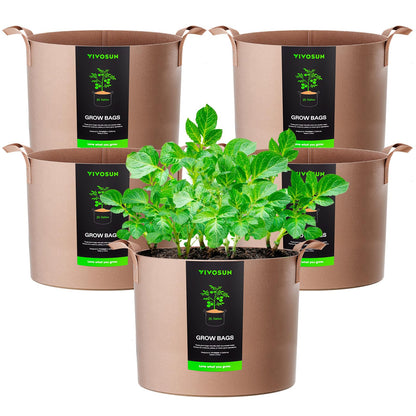 VIVOSUN 5-Pack 5 Gallon Plant Grow Bags Fabric Pots with Handles