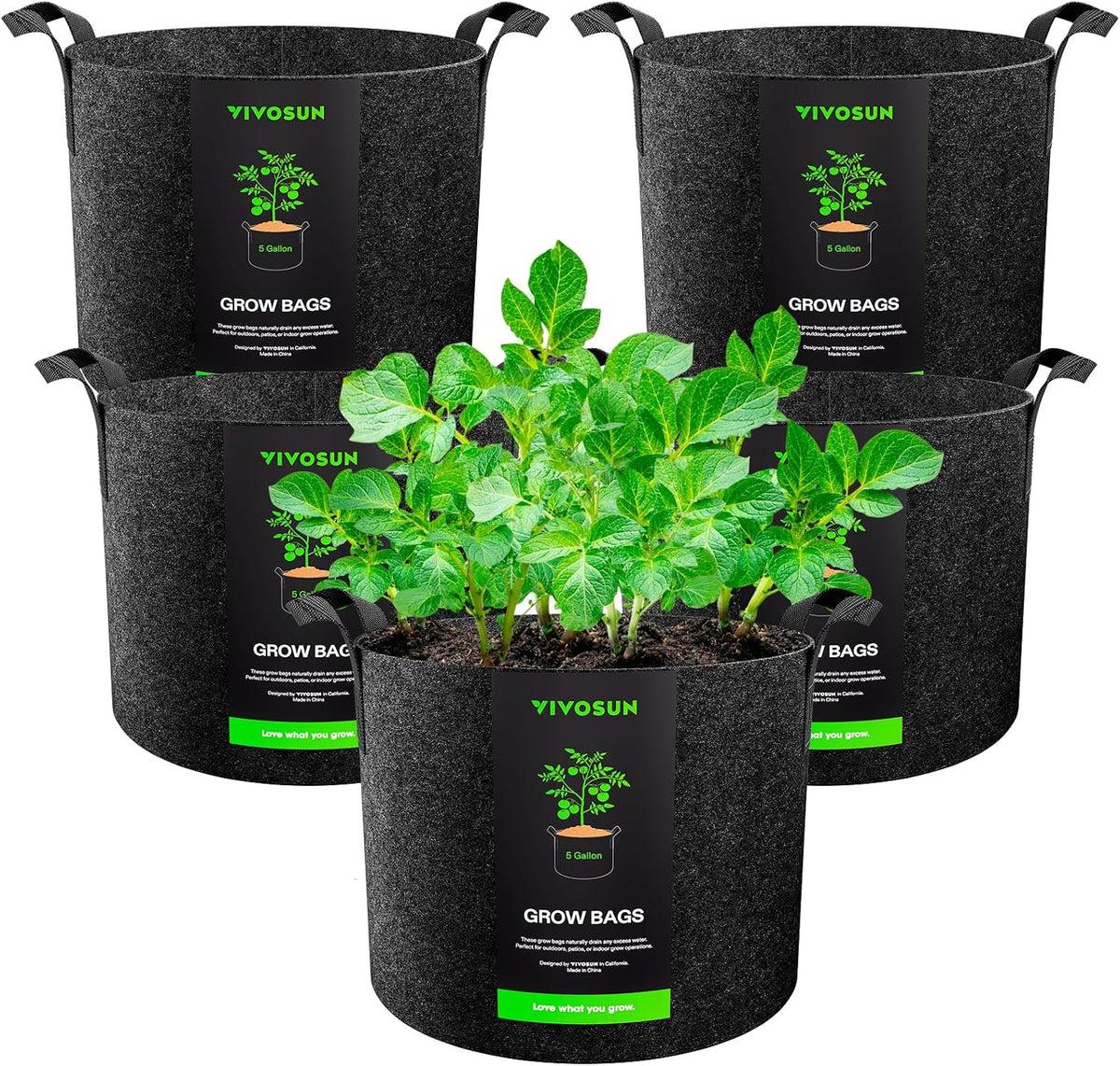 VIVOSUN 5-Pack 5 Gallon Plant Grow Bags Fabric Pots with Handles