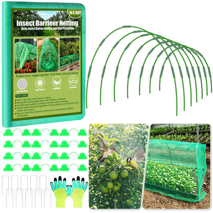67pcs Garden Mesh Netting Kit, 6 Sets Wide Garden Hoops with Garden Covers