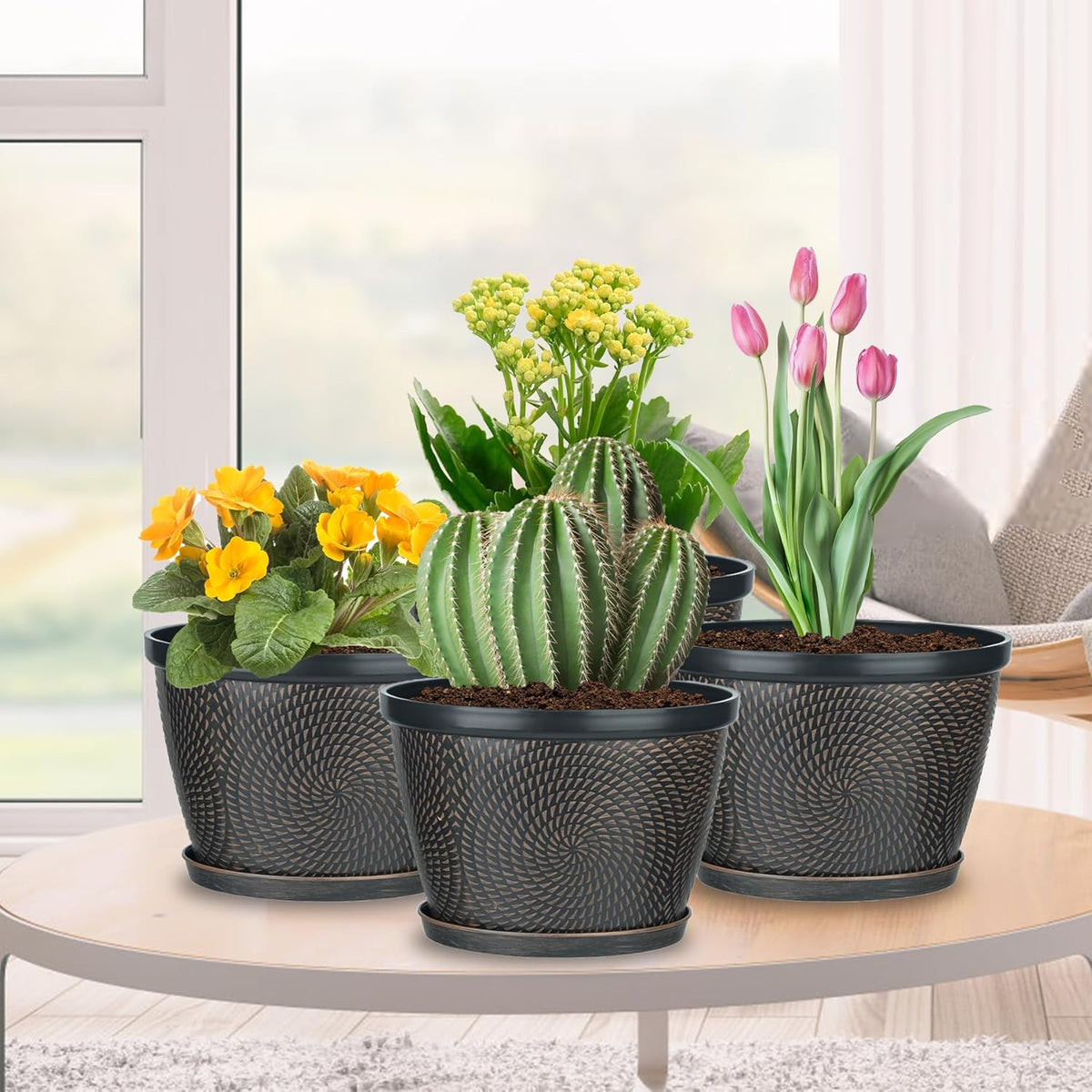 Quarut 4 Pack 8 Inch Flower Pots Planters for Outdoor Indoor