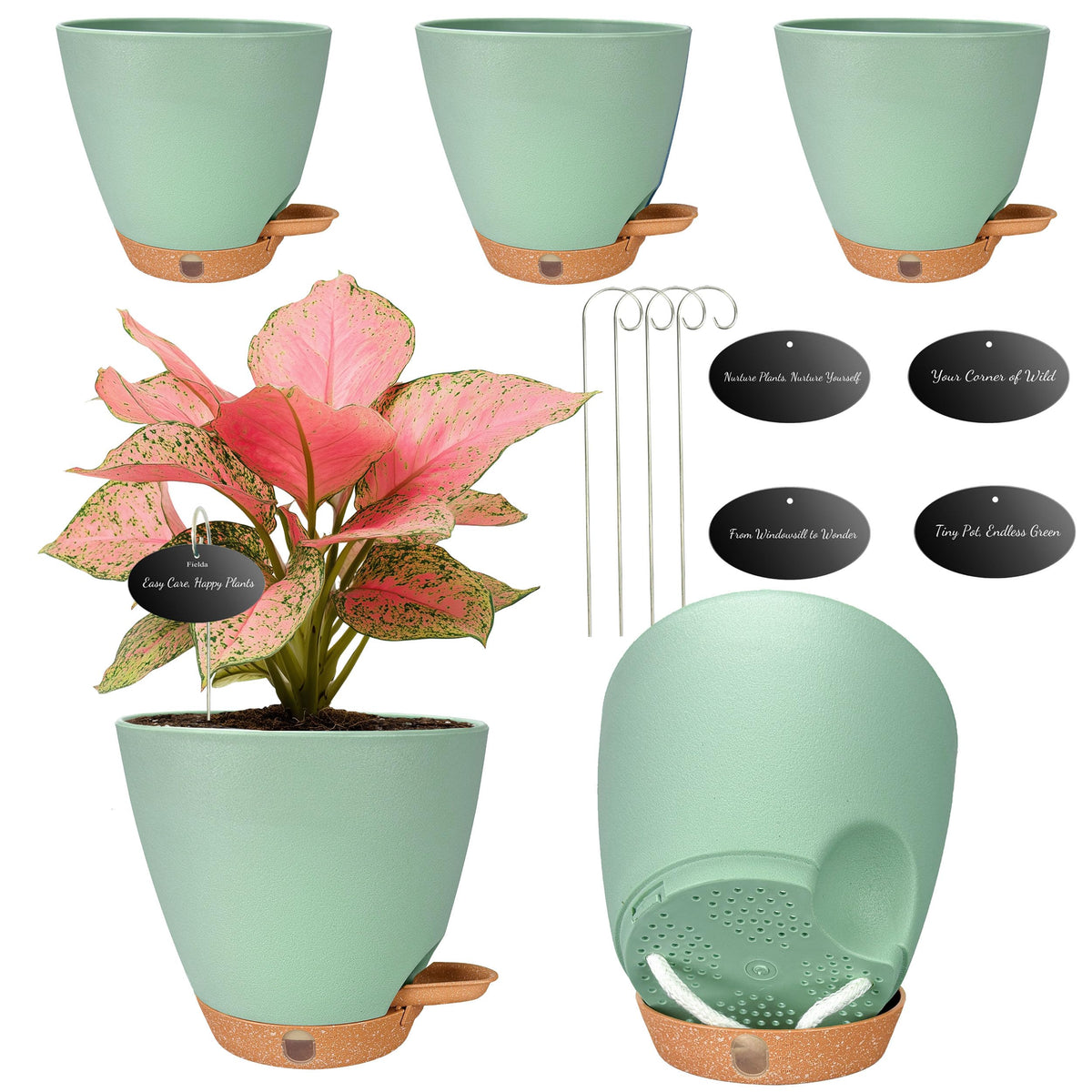 Self Watering Pots for Inoor Ourdoor Plants 8/7/6.5/6/5" Plastic Planters