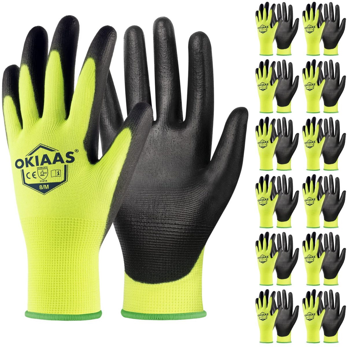 OKIAAS Men's Ultra-Thin and Lightweight Working Gloves with Grip, 12 Pairs, Black, Medium