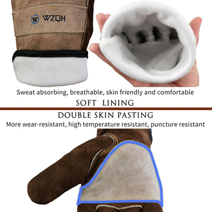 WZQH Leather Work Gloves for Men or Women.Gardening,Welding,Coffee-grey 2XL
