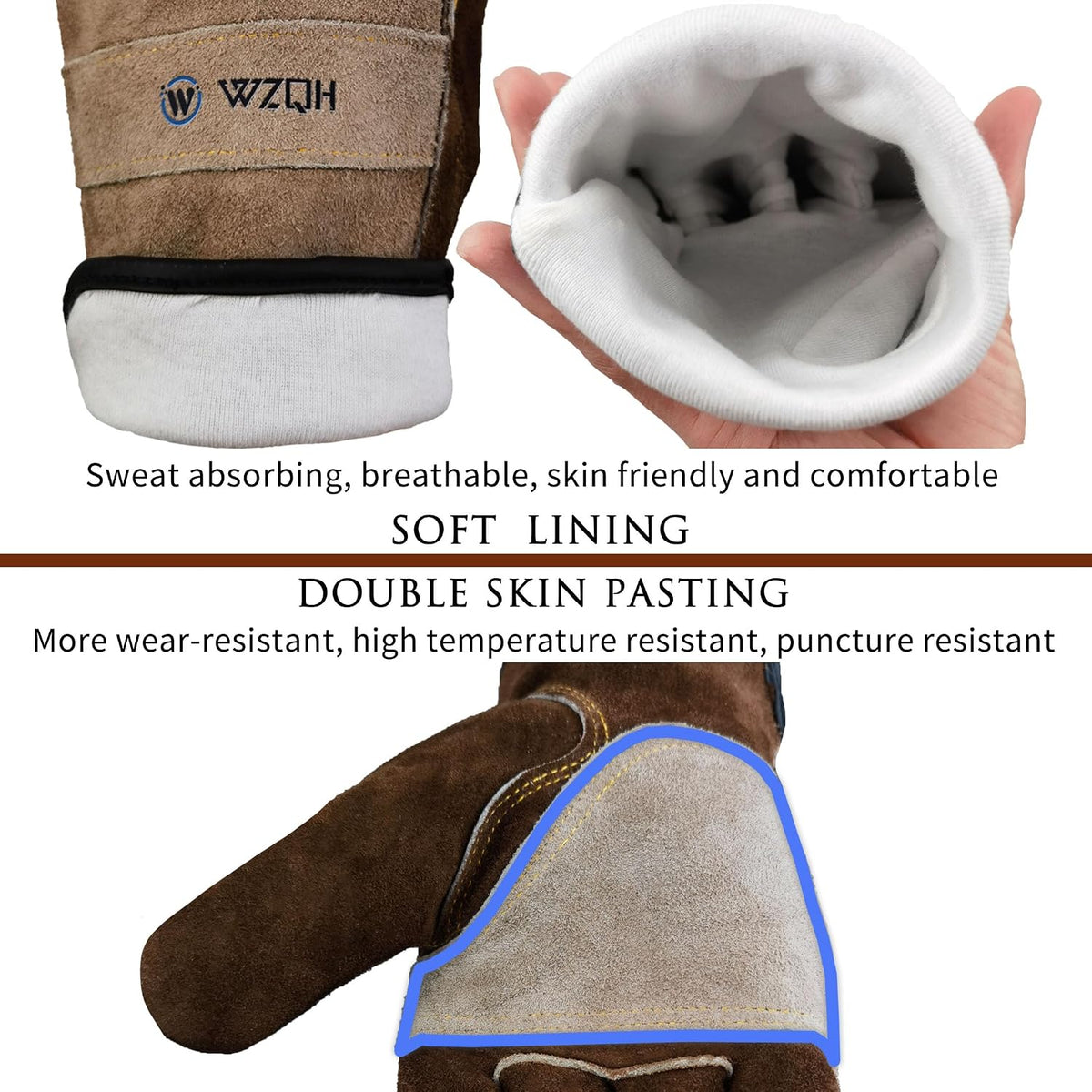 WZQH Leather Work Gloves for Men or Women.Gardening,Welding,Coffee-grey M