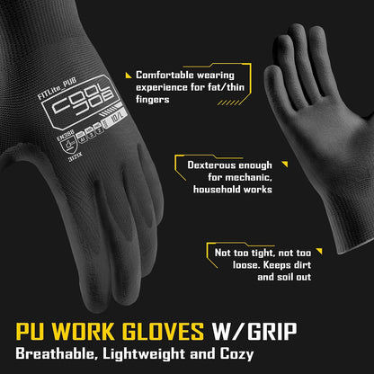 COOLJOB 12/60 Pairs Safety Work Gloves Pack Bulk with Grip PU Coating
