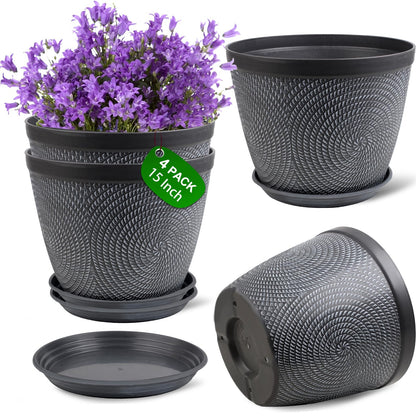 Quarut Flower Pots for Outdoor,Plastic Plant Pots with Drainage Hole & Tray