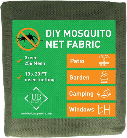 Green DIY Mosquito Net Fabric | 10x20 FT Netting | Insect Cover for Garden
