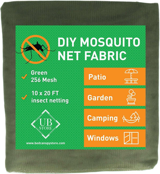 Green DIY Mosquito Net Fabric | 10x20 FT Netting | Insect Cover for Garden