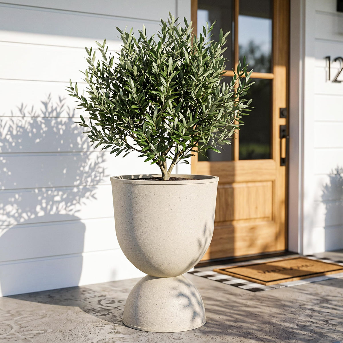 KOL 15 Inch Tall Planters, Beige Plastic Urn Planters, 2 Pack