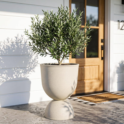 KOL 15 Inch Tall Planters, Beige Plastic Urn Planters, 2 Pack