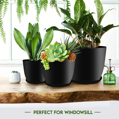 Plant Pots Indoor with Drainage, 5 Pack Multi-Size Planters Set, Black