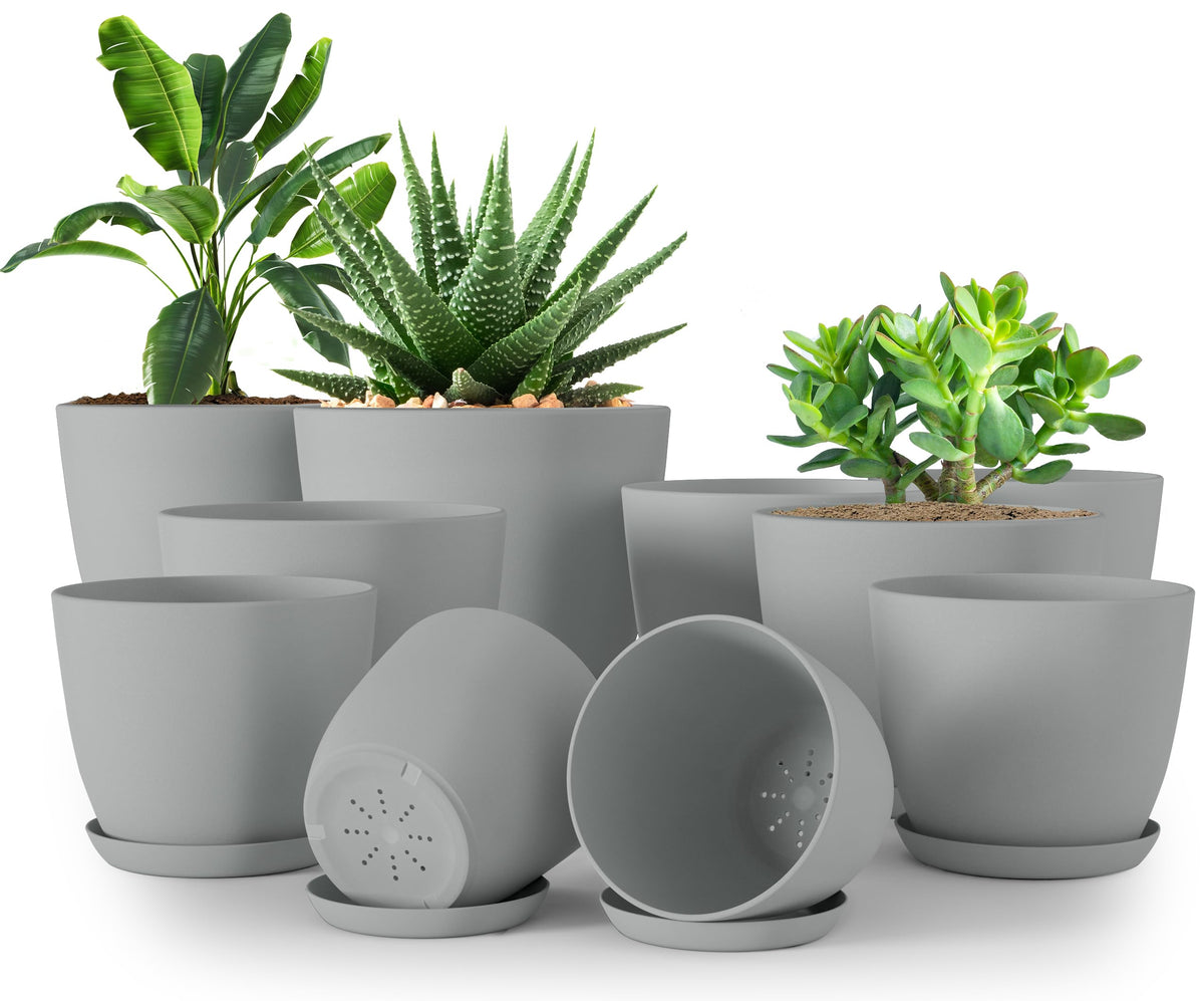 Plant Pots Indoor with Drainage, 5 Pack Multi-Size Planters Set, White