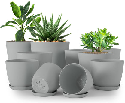 Plant Pots Indoor with Drainage, 10 Pack Multi-Size Planters Set, White