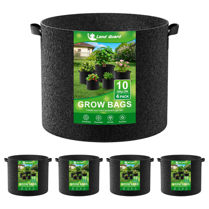 Land Guard 4-Pack Fabric Grow Bags 5 Gallon, Thickened Nonwoven Garden Pots, Growing Bags with Handles, Black