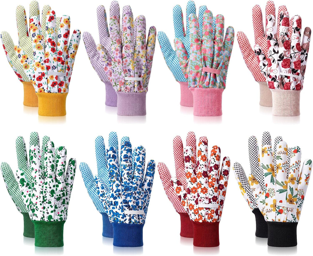 Queekay 8 Pairs Garden Gloves for Women Floral Gardening Gloves Breathable Cotton with Grip